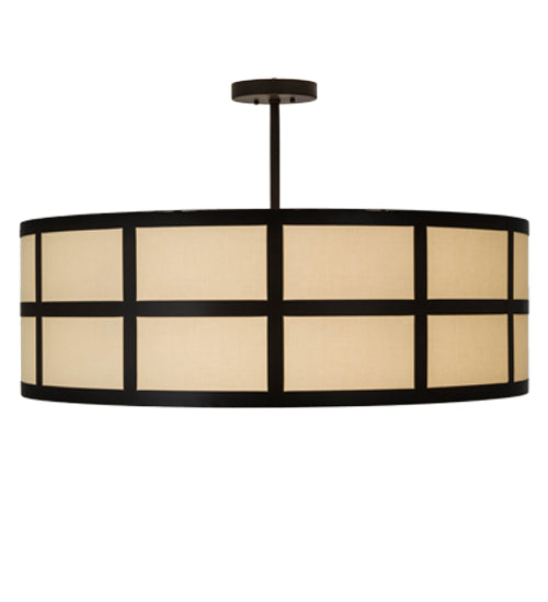 Meyda Lighting Cilindro 36" 6-Light Timeless Bronze Barnabas Semi-flush Mount With Laura Beige Textrene Shade