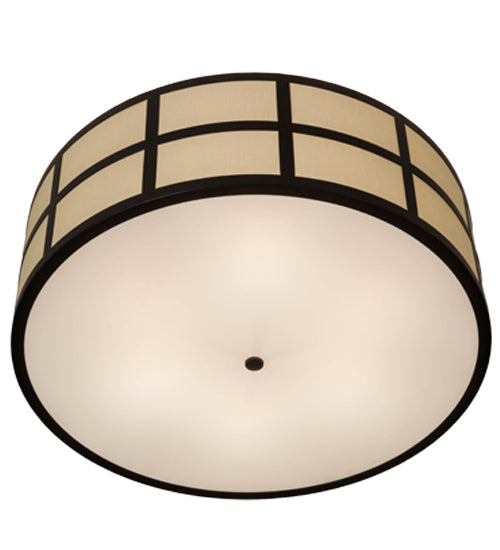 Meyda Lighting Cilindro 36" 6-Light Timeless Bronze Barnabas Semi-flush Mount With Laura Beige Textrene Shade
