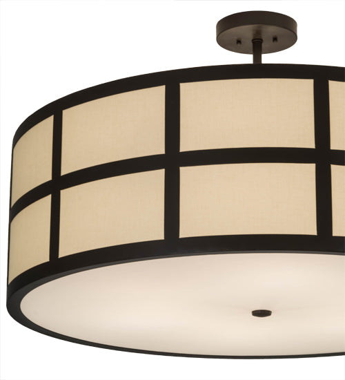 Meyda Lighting Cilindro 36" 6-Light Timeless Bronze Barnabas Semi-flush Mount With Laura Beige Textrene Shade