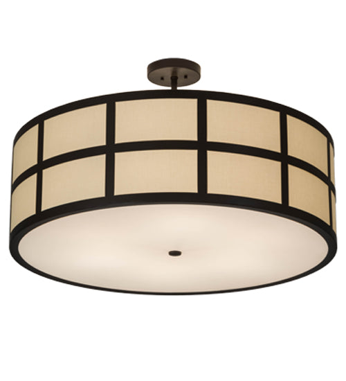 Meyda Lighting Cilindro 36" 6-Light Timeless Bronze Barnabas Semi-flush Mount With Laura Beige Textrene Shade