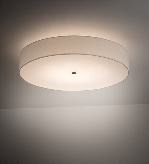 Meyda Lighting Cilindro 36" 6-Light Timeless Bronze Flush Mount Light With Off White Textrene & Statuario Idalight Shade