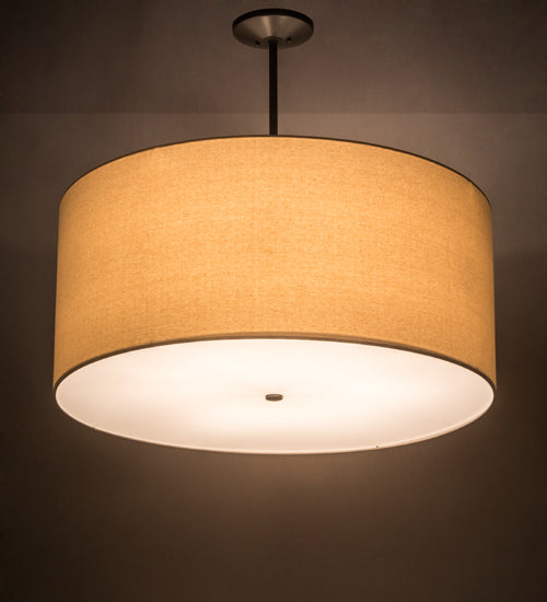 Meyda Lighting Cilindro 36" 6-Light Timeless Bronze Pendant Light With Beige Natural Textrene and White Statuario Idalight Shade
