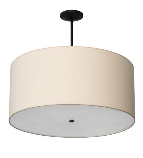 Meyda Lighting Cilindro 36" 6-Light Timeless Bronze Pendant Light With Beige Natural Textrene and White Statuario Idalight Shade