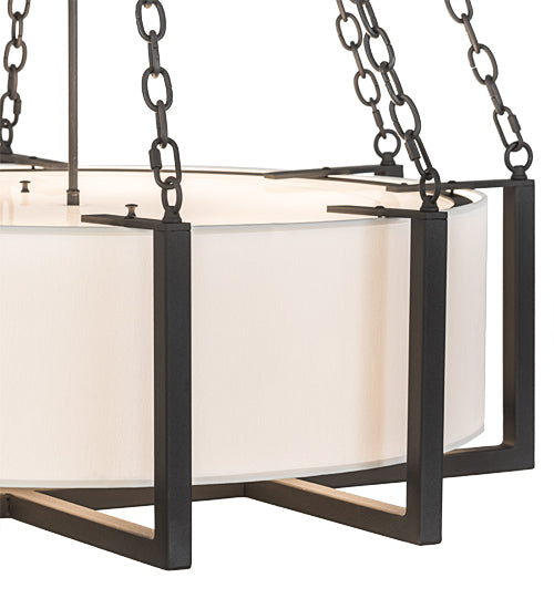 Meyda Lighting Cilindro 36" 6-Light Wrought Iron Bartlett Inverted Pendant Light With White Linen Textrene Shade