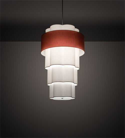 Meyda Lighting Cilindro 36" 8-Light 4-Tier Nickel Pendant Light With Copper and White Textrene Shade
