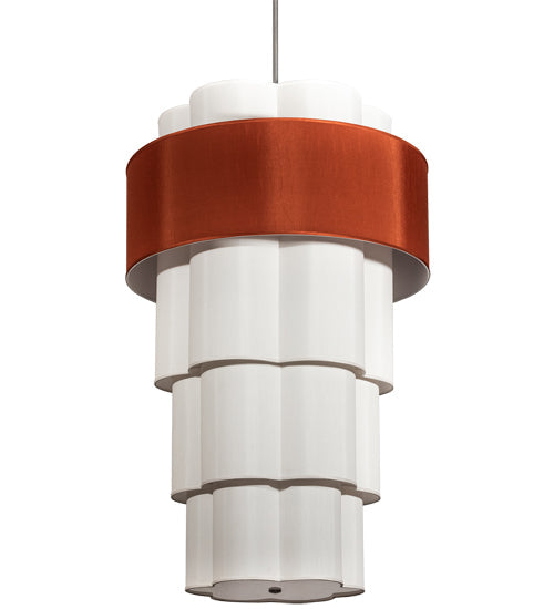 Meyda Lighting Cilindro 36" 8-Light 4-Tier Nickel Pendant Light With Copper and White Textrene Shade