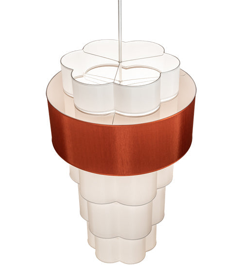 Meyda Lighting Cilindro 36" 8-Light 4-Tier Nickel Pendant Light With Copper and White Textrene Shade