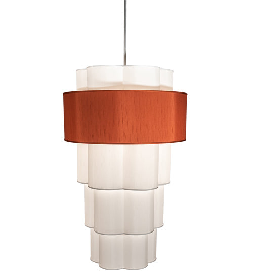 Meyda Lighting Cilindro 36" 8-Light 4-Tier Nickel Pendant Light With Copper and White Textrene Shade