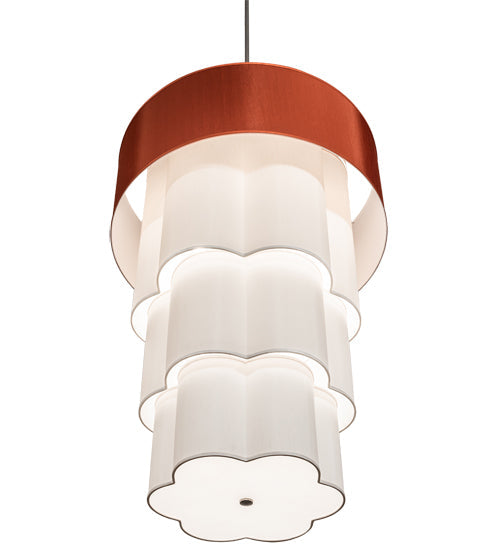Meyda Lighting Cilindro 36" 8-Light 4-Tier Nickel Pendant Light With Copper and White Textrene Shade