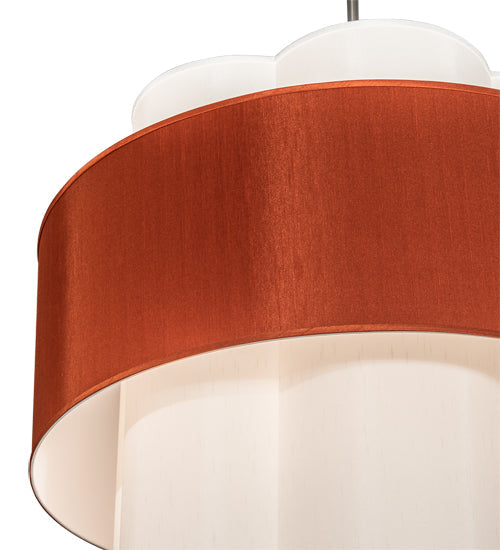 Meyda Lighting Cilindro 36" 8-Light 4-Tier Nickel Pendant Light With Copper and White Textrene Shade