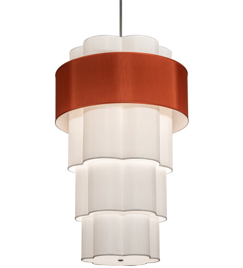Meyda Lighting Cilindro 36" 8-Light 4-Tier Nickel Pendant Light With Copper and White Textrene Shade