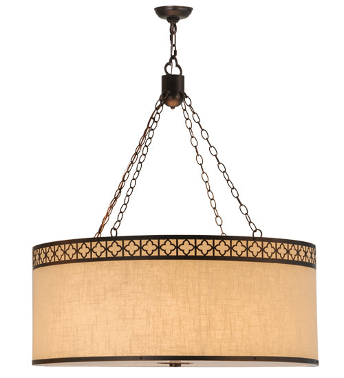 Meyda Lighting Cilindro 36" 8-Light Mahogany Bronze Quatrefoil Pendant Light With Beige Textrene & Statuario Idalight Shade