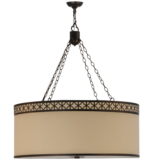 Meyda Lighting Cilindro 36" 8-Light Mahogany Bronze Quatrefoil Pendant Light With Beige Textrene & Statuario Idalight Shade