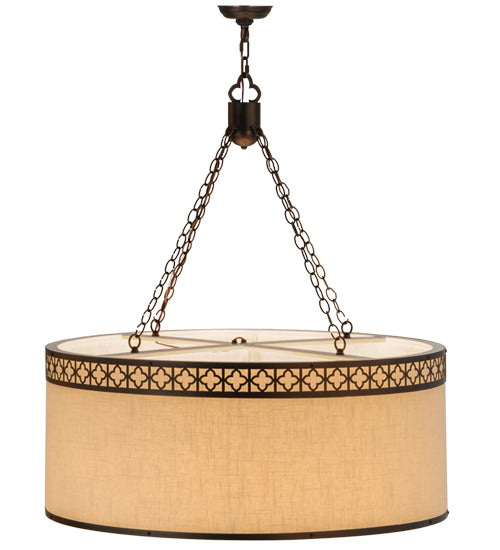 Meyda Lighting Cilindro 36" 8-Light Mahogany Bronze Quatrefoil Pendant Light With Beige Textrene & Statuario Idalight Shade