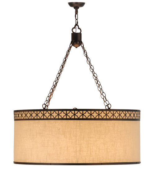 Meyda Lighting Cilindro 36" 8-Light Mahogany Bronze Quatrefoil Pendant Light With Beige Textrene & Statuario Idalight Shade