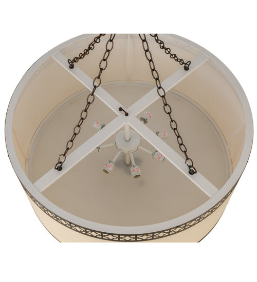 Meyda Lighting Cilindro 36" 8-Light Mahogany Bronze Quatrefoil Pendant Light With Beige Textrene & Statuario Idalight Shade