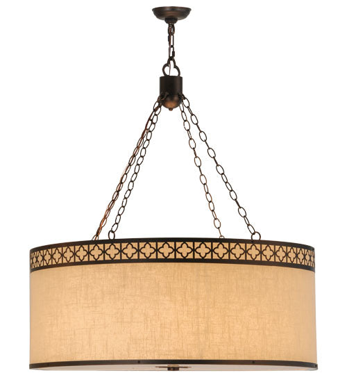 Meyda Lighting Cilindro 36" 8-Light Mahogany Bronze Quatrefoil Pendant Light With Beige Textrene & Statuario Idalight Shade