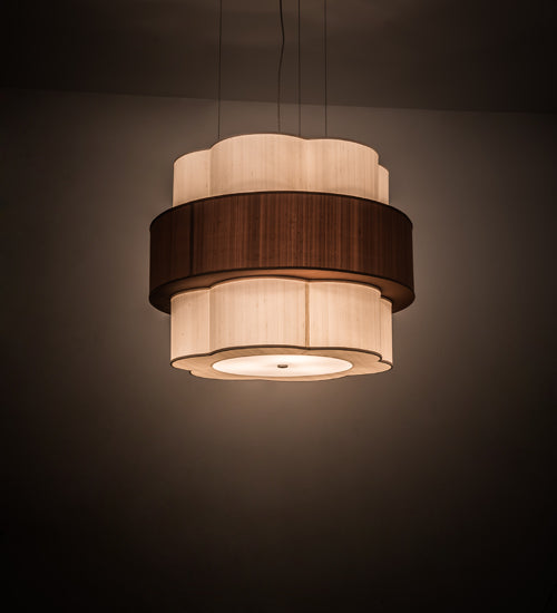 Meyda Lighting Cilindro 36" 9-Light Nickel Pendant Light With Cream & Brushed Gold Shade