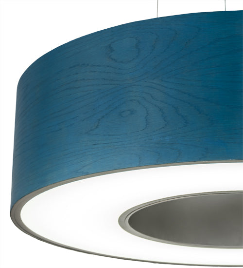 Meyda Lighting Cilindro 36" LED Nickel Hickory Pendant Light With Blue Stained Oak Veneer & White Shade