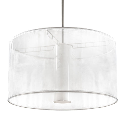 Meyda Lighting Cilindro 36" Nickel Sheer Pendant Light With Statuario Idalight & White Organza Shade