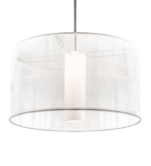 Meyda Lighting Cilindro 36" Nickel Sheer Pendant Light With Statuario Idalight & White Organza Shade