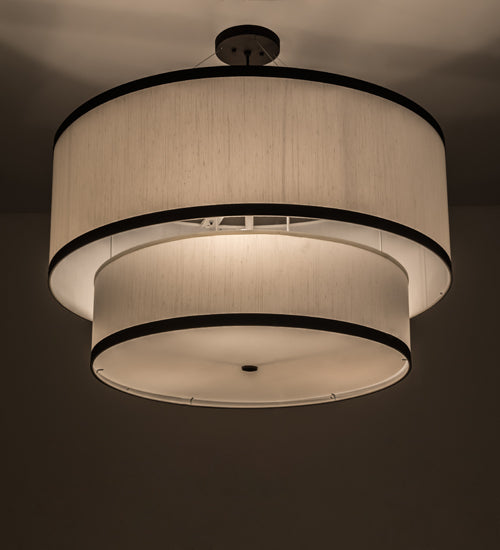 Meyda Lighting Cilindro 37" 3-Light 2-Tier Oil Rubbed Bronze Pendant Light With White Textrene & Statuario Idalight Shade Glass