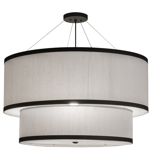 Meyda Lighting Cilindro 37" 3-Light 2-Tier Oil Rubbed Bronze Pendant Light With White Textrene & Statuario Idalight Shade Glass