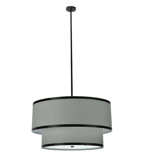 Meyda Lighting Cilindro 37" 3-Light 2-Tier Timeless Bronze Pendant Light With Cream Linen Shade