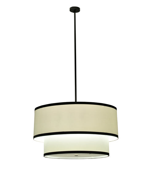 Meyda Lighting Cilindro 37" 3-Light 2-Tier Timeless Bronze Pendant Light With Cream Linen Shade