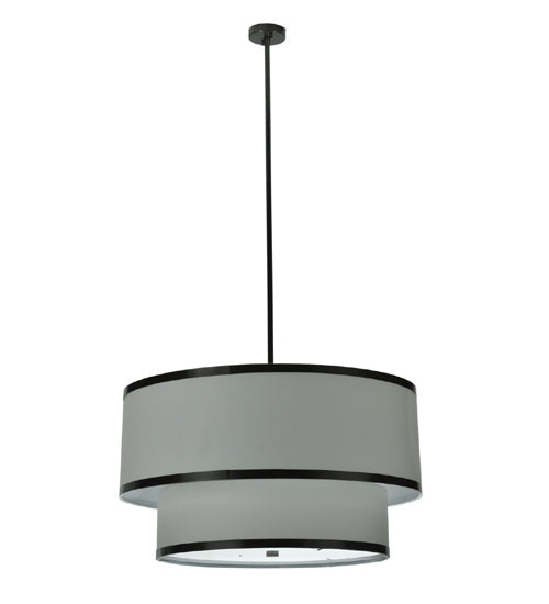 Meyda Lighting Cilindro 37" 3-Light 2-Tier Timeless Bronze Textrene Pendant Light With Cream Linen Shade Glass