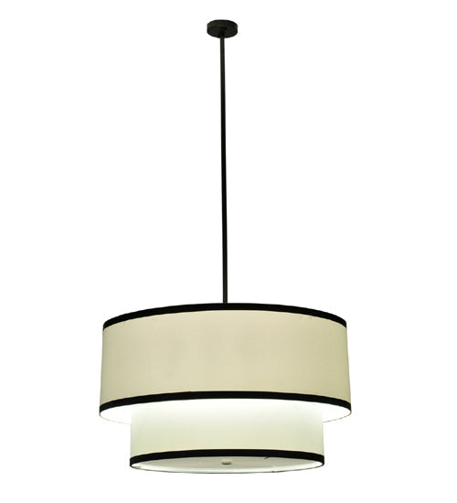 Meyda Lighting Cilindro 37" 3-Light 2-Tier Timeless Bronze Textrene Pendant Light With Cream Linen Shade Glass