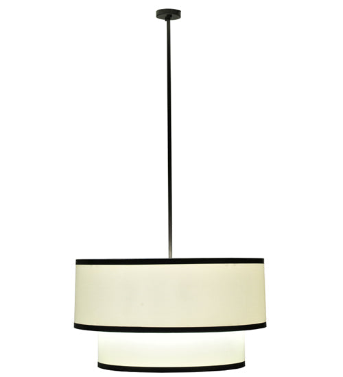 Meyda Lighting Cilindro 37" 3-Light 2-Tier Timeless Bronze Textrene Pendant Light With Cream Linen Shade Glass