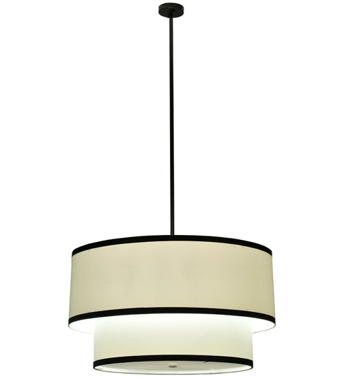 Meyda Lighting Cilindro 37" 3-Light 2-Tier Timeless Bronze Textrene Pendant Light With Cream Linen Shade Glass