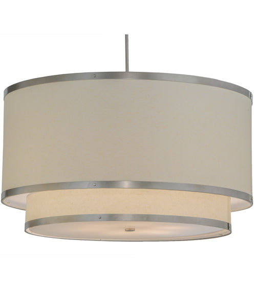 Meyda Lighting Cilindro 37" 6-Light 2-Tier Nickel Powder Coat Pendant Light With White Eggshell Textrene Shade