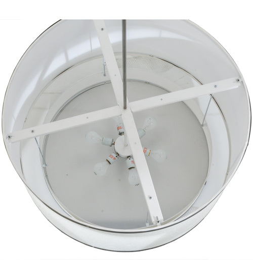 Meyda Lighting Cilindro 37" 6-Light 2-Tier Nickel Powder Coat Pendant Light With White Eggshell Textrene Shade