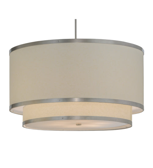 Meyda Lighting Cilindro 37" 6-Light 2-Tier Nickel Powder Coat Pendant Light With White Eggshell Textrene Shade