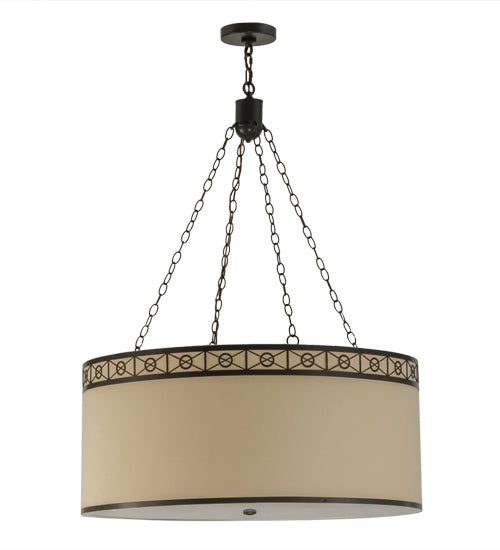 Meyda Lighting Cilindro 37" 6-Light Timeless Bronze Circle X Pendant Light With Natural Textrene And Statuario Idalight Shade