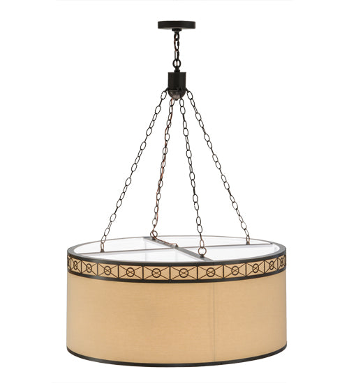 Meyda Lighting Cilindro 37" 6-Light Timeless Bronze Circle X Pendant Light With Natural Textrene And Statuario Idalight Shade