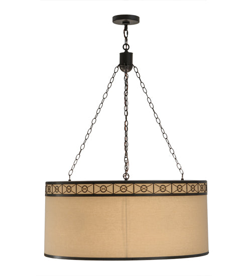 Meyda Lighting Cilindro 37" 6-Light Timeless Bronze Circle X Pendant Light With Natural Textrene And Statuario Idalight Shade