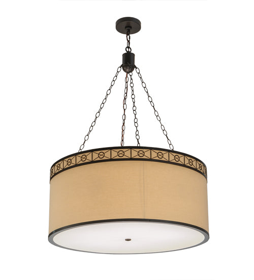 Meyda Lighting Cilindro 37" 6-Light Timeless Bronze Circle X Pendant Light With Natural Textrene And Statuario Idalight Shade