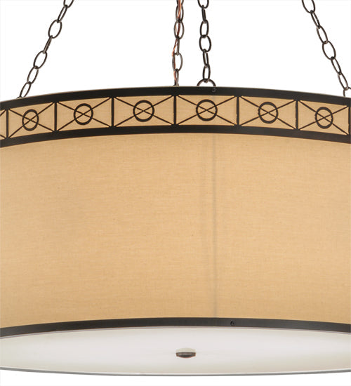 Meyda Lighting Cilindro 37" 6-Light Timeless Bronze Circle X Pendant Light With Natural Textrene And Statuario Idalight Shade
