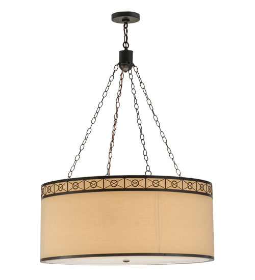 Meyda Lighting Cilindro 37" 6-Light Timeless Bronze Circle X Pendant Light With Natural Textrene And Statuario Idalight Shade
