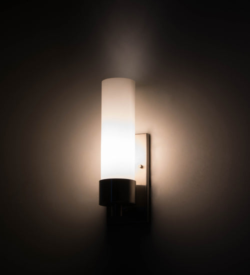 Meyda Lighting Cilindro 4" Stainless Steel Wall Sconce With White Shade Glass