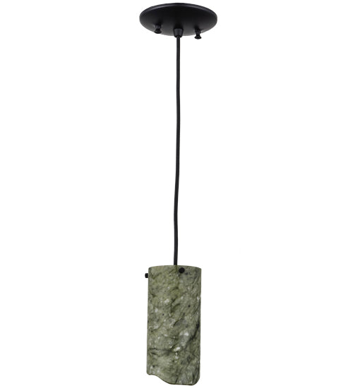 Meyda Lighting Cilindro 4" Textured Black Mini Pendant Light With Green Jadestone Shade