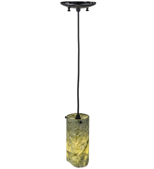 Meyda Lighting Cilindro 4" Textured Black Mini Pendant Light With Green Jadestone Shade