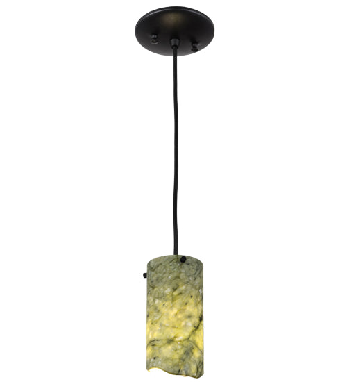 Meyda Lighting Cilindro 4" Textured Black Mini Pendant Light With Green Jadestone Shade