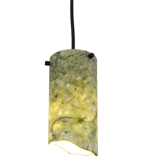 Meyda Lighting Cilindro 4" Textured Black Mini Pendant Light With Green Jadestone Shade