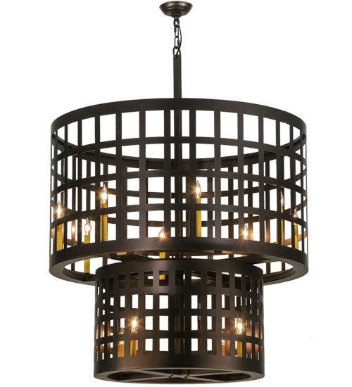 Meyda Lighting Cilindro 40" 12-Light Mahogany Bronze Golpe Pendant Light With Ivory Faux Candlelight