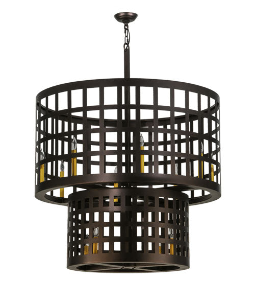 Meyda Lighting Cilindro 40" 12-Light Mahogany Bronze Golpe Pendant Light With Ivory Faux Candlelight
