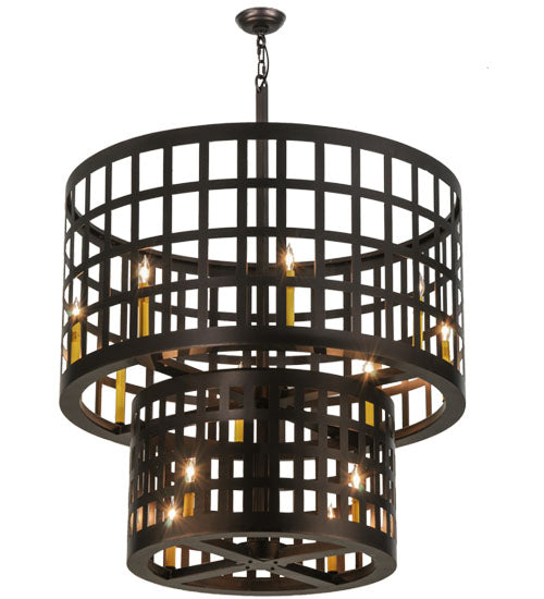 Meyda Lighting Cilindro 40" 12-Light Mahogany Bronze Golpe Pendant Light With Ivory Faux Candlelight